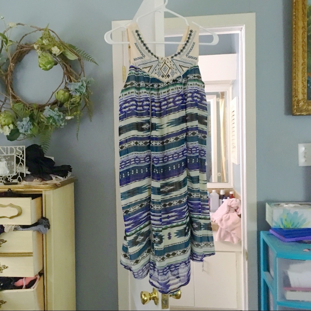 🆕 Xhilaration Blue & Green Striped Dress w/ Lace